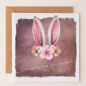 Tarjeta de felicitación cuadrada con orejas de conejo, tarjeta de Pascua con conejito, tarjeta de Pascua con cita de amor, tarjeta cuadrada de 5,25 x 5,25 pulgadas, descarga instantánea