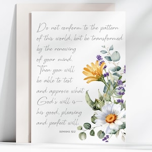 Romans 12:2 Bible Verse Card, Botanical Scripture Greeting Card, Bible Quote Printable Card, Instant Download