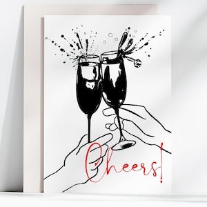 ¡SALUD! Tarjeta de felicitación, tarjeta de celebración, brindis con champán, tarjeta imprimible de felicitaciones, tarjeta de bebidas para nuevo trabajo, descarga instantánea