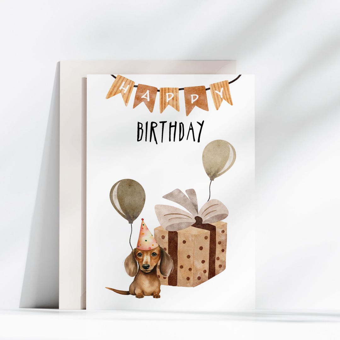 HAPPY BIRTHDAY Card Printable, Cute Dachshund Greeting Card Instant ...