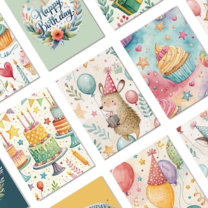 Lot de 20 cartes d'anniversaire pour enfants, lot de cartes de voeux pour les tout-petits, carte d'anniversaire pour enfants d'âge préscolaire, carte de premier anniversaire - téléchargement immédiat