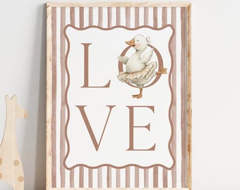 Láminas de pared para habitación infantil con diseño de ganso neutro LOVE - Descarga digital de decoración para habitación infantil