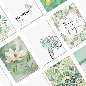 Ensemble de 12 cartes de voeux menthe, cartes imprimables pour toutes les occasions, carte noire floral aquarelle, téléchargement immédiat