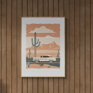 Poster retrò del viaggio su strada americano - Arte di viaggio vintage della Route 66, decorazione murale retrò, nostalgia americana, fantastica idea regalo