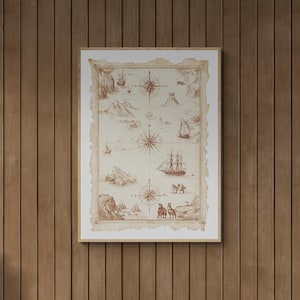 Póster de mapa antiguo de la expedición de Roald Amundsen y Fram: decoración vintage, lámina de arte histórico, arte mural náutico