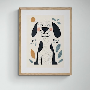 Cute Smiling Dog Print – Kids Room Wall Art, Colorful Cartoon Puppy, Scandinavian Nursery Decor Poster