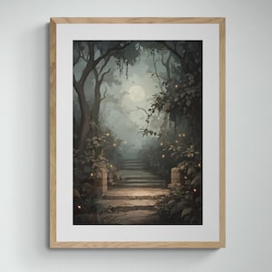 Moonlit Secret Garden Print – Dreamy Botanical Wall Art, Mystical Nature Digital Download
