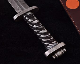 Handmade Damascus Steel Viking Sword with Leather Sheath