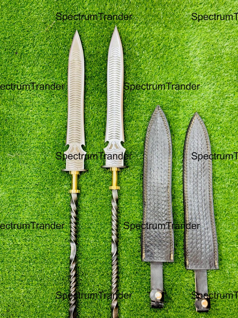 Pair of Beautiful Handmade Tactical Spear Sword Handmade Carbon Steel ...