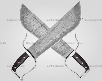 Handcrafted Damascus Steel Wing Chun Butterfly Swords with Leather Sheaths