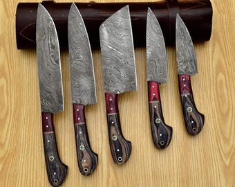 Ensemble de couteaux de chef personnalisés en acier damas : couteaux de cuisine faits main
