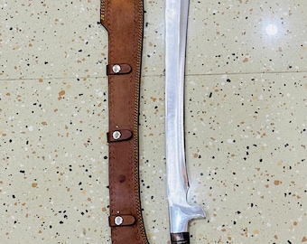 Handmade 1085 Steel Machete Knife, Rosewood Handle, Leather Sheath