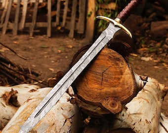 Handmade Damascus Steel Viking Sword: Medieval Groomsmen Gift