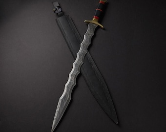 Handmade Damascus Steel Viking Sword with Leather Sheath