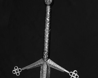 Hand Forged Damascus Steel Claymore Sword with Leather Sheath