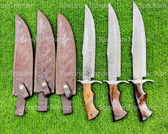 Hand Forged Damascus Steel Viking Knife Set: Outdoor Survival Tool