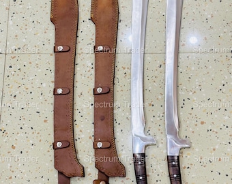 Handmade Machate Sword Pair: 24-Inch Water-Tempered Blade, Rosewood Handle