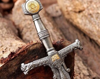 Handmade Damascus Steel King Solomon Sword: Star of David Pommel