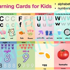 100 tarjetas didácticas para niños pequeños y preescolares, perfectas para el abecedario, los números y la comida