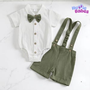 Baby Boy Christening Outfit | Linen Set with Suspenders | Toddler Summer Wedding & Ring Bearer Suit | 1–3 Years