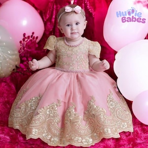 Baptism Dress for Baby Girl – Toddler Lace Christening Gown, Floral Embroidered Ball Gown, Communion & Birthday Party Dress