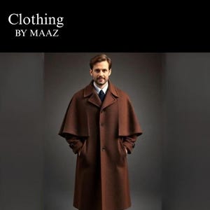 Men’s Vintage Brown Wool Cloak Coat | Classic Victorian Cape Overcoat | Elegant Winter Trench for Gentlemen | Tailored Long Overcoat