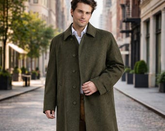 Vintage German Loden Wool Coat: 80s/90s Retro Trench, Men's Large