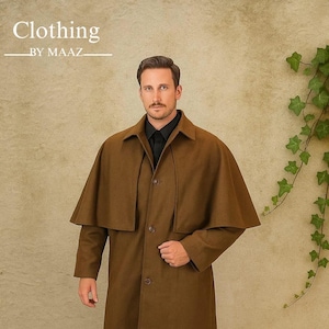 Men&#39;s Brown Wool Inverness Cape - Victorian Gothic Coat