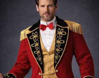 Men's Red Wool Ringmaster Jacket: Regency Tailcoat Costume