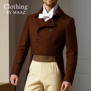 Handgefertigter Brauner Woll Regency Frack: Herren Outfit