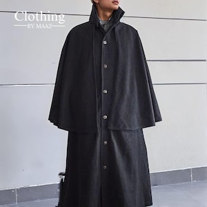 Men&#39;s Black Wool Inverness Cape Coat: Victorian Winter Outerwear
