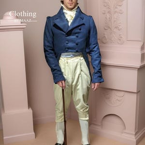 Handmade Blue Wool Regency Tailcoat: Men&#39;s Historical Outfit