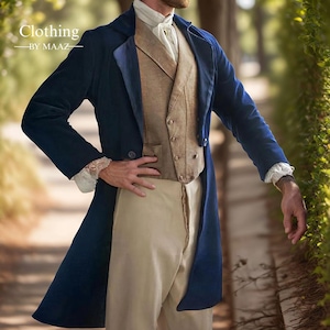 Handmade Blue Wool Tailcoats| Blue Wedding Tailcoat| Men&#39;s Regency Complete Outfit| Clothing By Maaz