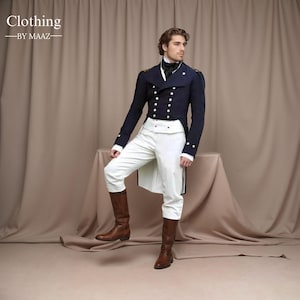 Men&#39;s Navy Blue Wool Regency Tailcoat Outfit