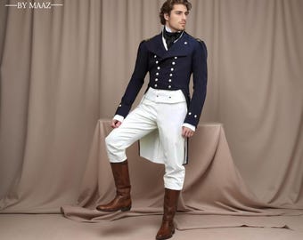 Men's Navy Blue Wool Regency Tailcoat Outfit