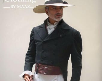 Handmade Men's Black Wool Regency Tailcoat: Historical Reenactment Outfit