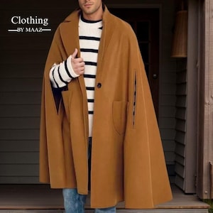 Handmade Wool Inverness Cape Coat: Long Brown Winter Outerwear