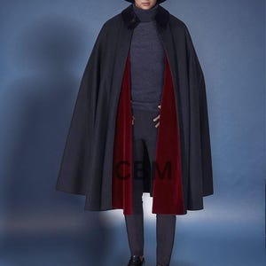 Handmade Men&#39;s Black Wool Inverness Cape Coat: Victorian Outerwear