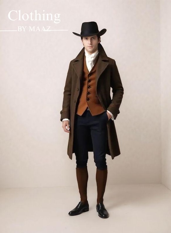 Handmade Brown Wool Regency Tailcoat: 18th Century Style