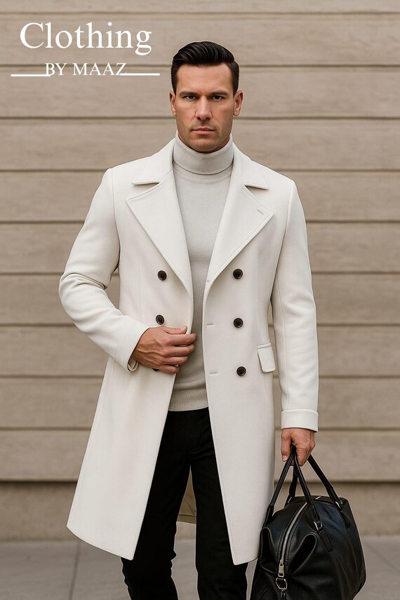 Handmade Victorian Wool Overcoat: Long White Winter Coat