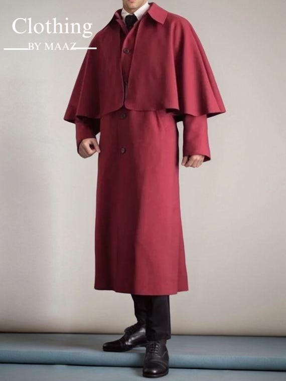 Handmade Maroon Wool Inverness Cape Coat: Victorian Style Outerwear , CBM