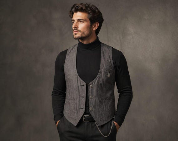 Men's Charcoal Grey Slim Fit V-Neck Vest – Vintage Style Layering Gilet