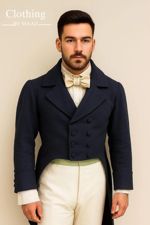 Handmade Men's Regency Wool Tailcoat: 18th Century Double Breasted Coat