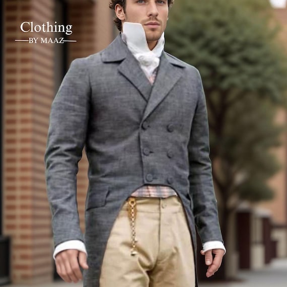 Men's Gray Wool Regency Tailcoat: 18th Century Style