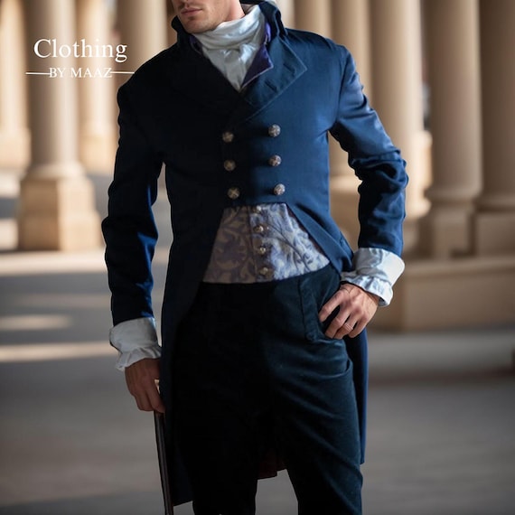 Handmade Blue Wool Tailcoats| Blue Wedding Tailcoat| Men's Regency Complete Outfit| Clothing By Maaz
