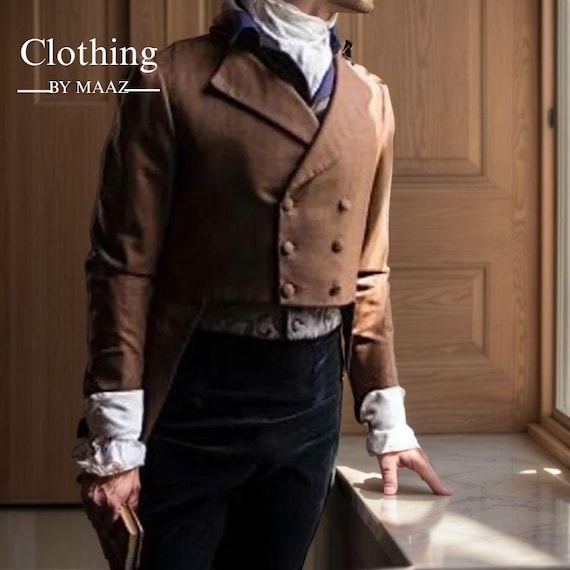 Handmade Wool Victorian Tailcoat: 18th Century Regency Style