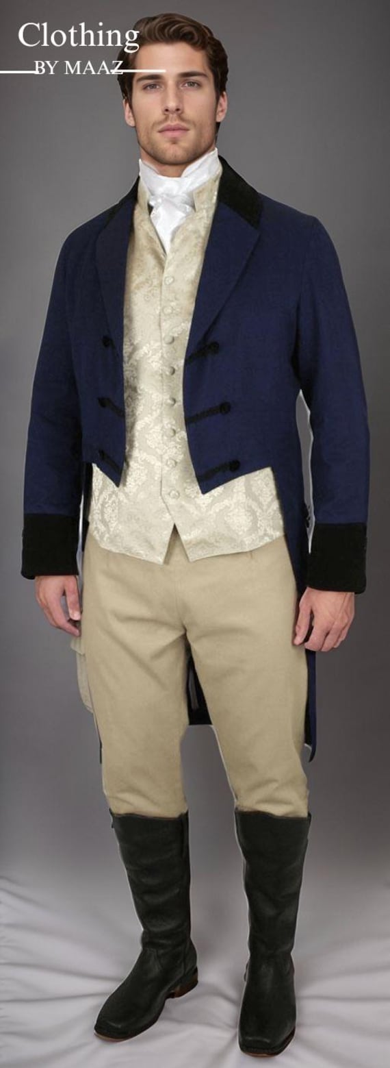 Handmade Men's Navy Regency Tailcoat: 18th Century Style