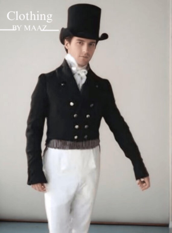 Handmade Black Wool Regency Tailcoat: Men's Historical Fashion