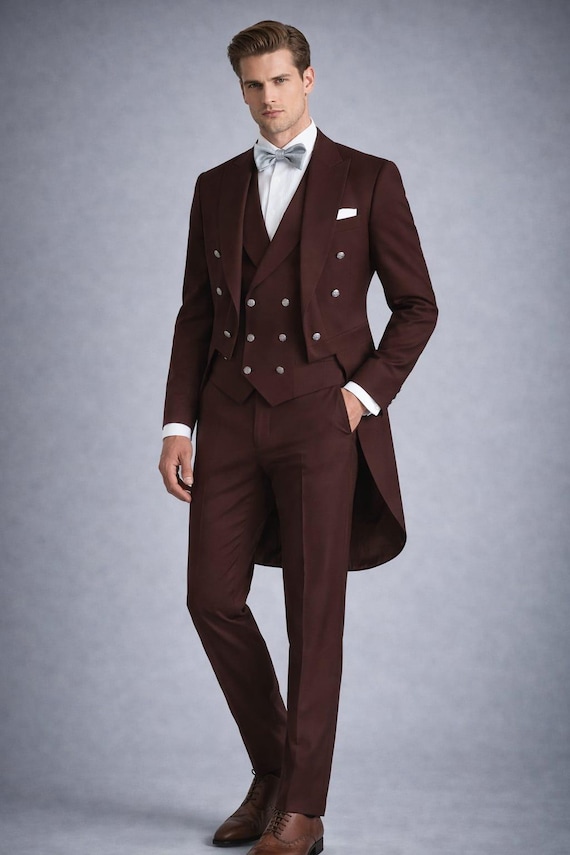 Men's Victorian Tailcoat Suit, Double Breasted Groom Formal Tuxedo Jacket