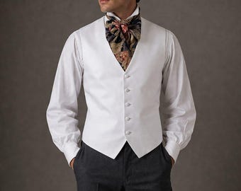 Chaleco formal de satén blanco para hombre – Chaleco de boda con cuello en V y corte ajustado